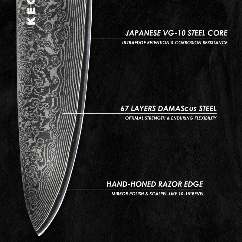 8" Japanese Gyuto Knife, VG10 Steel 61HRC, Damascus Tsuji G10 Handle