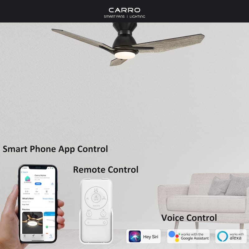 CARRO Jaiden 44" 3-Blade Smart Ceiling Fan with Light and Remote-Flush Mount