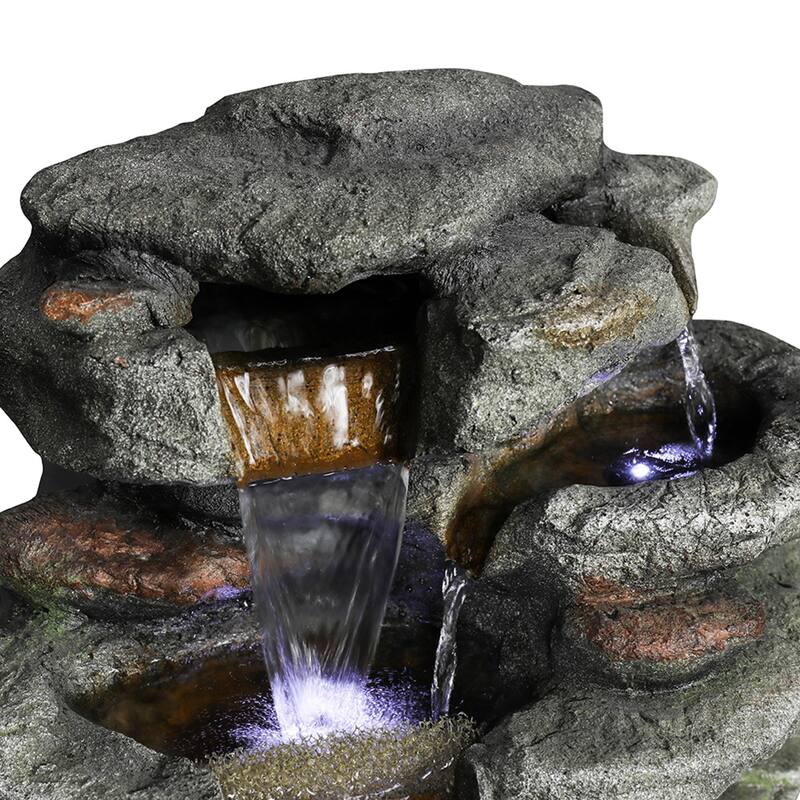 Outdoor Rockery Fountain, Outdoor Water Fountain with LED Lights