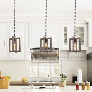 Farmhouse Rustic Wood Pendant Lights Mini 1-light Kitchen Islands Dimmable Ceiling Lighting - D8