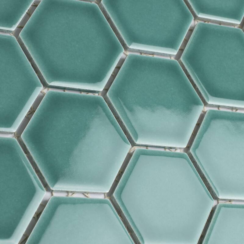 Merola Tile Tribeca 2" Hex Glossy Jade 11-1/8" x 12-5/8" Porcelain Mosaic Floor and Wall Tile