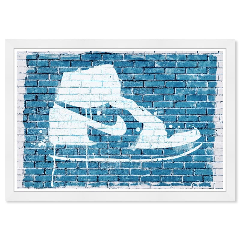 Wynwood Studio Prints Fashion and Glam Sneaker Wall Graffiti Blue and Eggshell Modern & Contemporary Wall Art Canvas Print