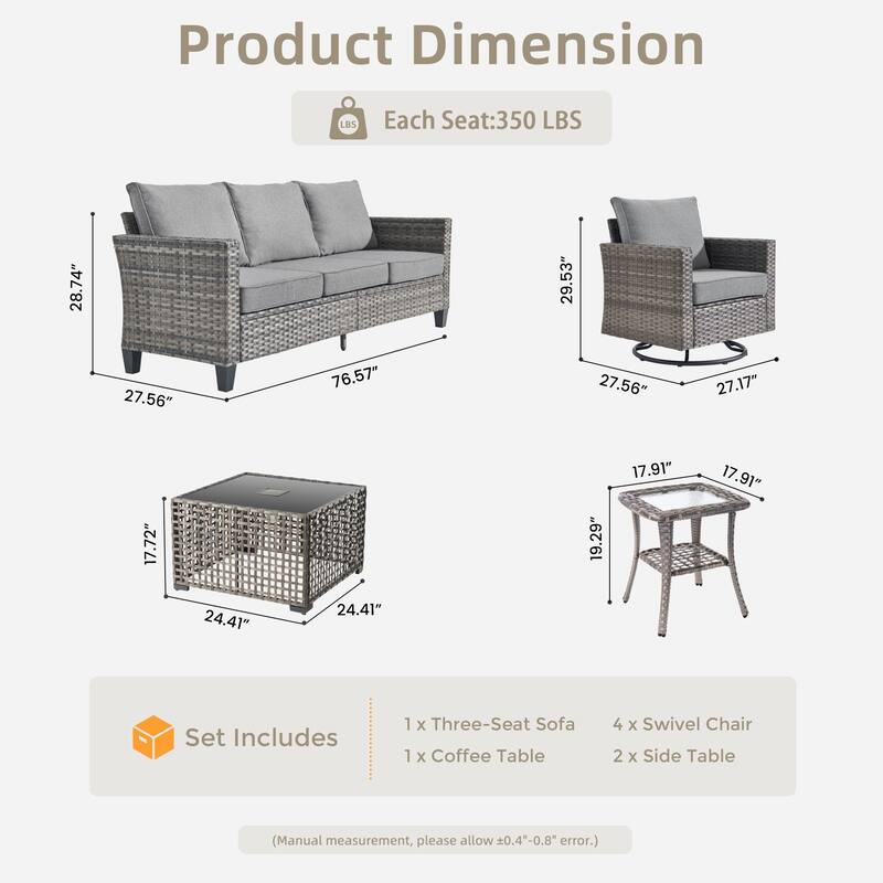 OVIOS 8 Pieces Outdoor Swivel Chair Set with Solar-Powered Table