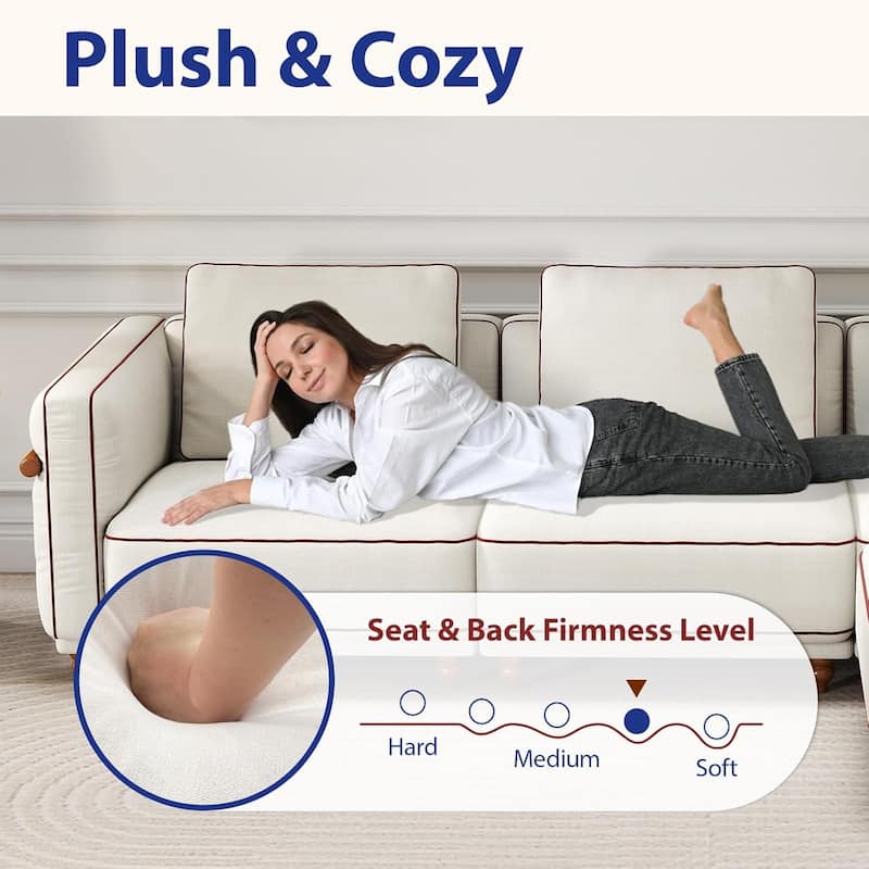 Extra Large Modular Couch White Chenille Sectional Sofa with Deep Seating, 70% Down-Filled Sofa Cushions, Removable Sofa Cover