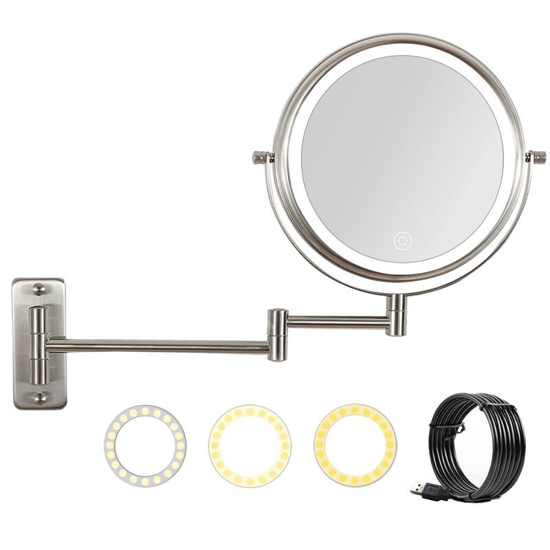 8 inch Double-Sided Wall Mounted 10X LED Magnifying Bathroom Mirror