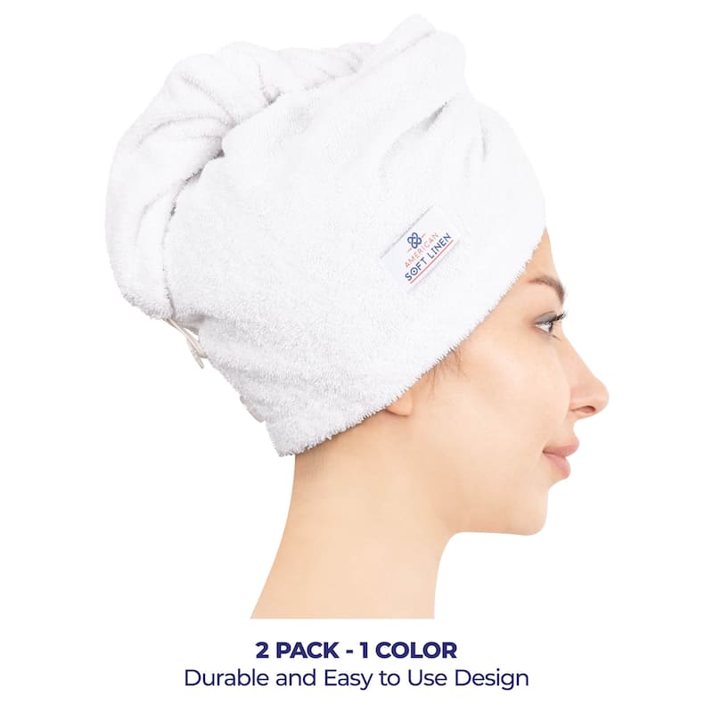 American Soft Linen 100% Cotton Hair Drying Towels for Women, Cotton Hair Turban Turkish Towel Wrap, Head Towel Cap for Hairs