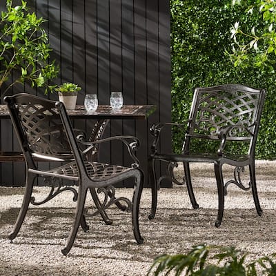 Traditional Cast Aluminum Arm Chair Set of 2 with Floral Accents