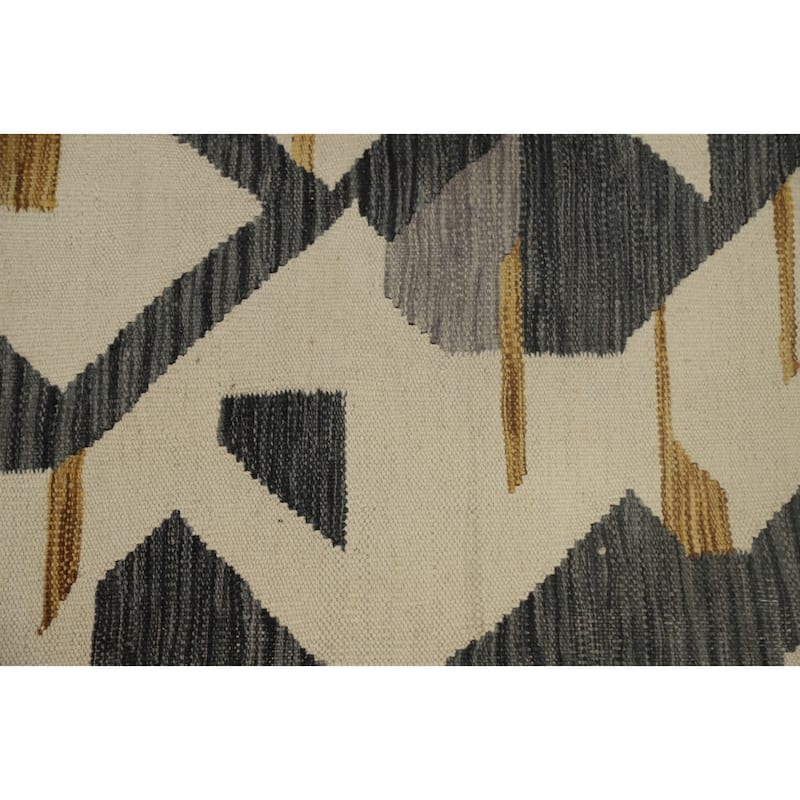 Hand Woven Oriental 100% Wool Carpet Southwestern Modern Beige & Ivories Kilim Runner Rug - 9' 9'' X 2' 8''