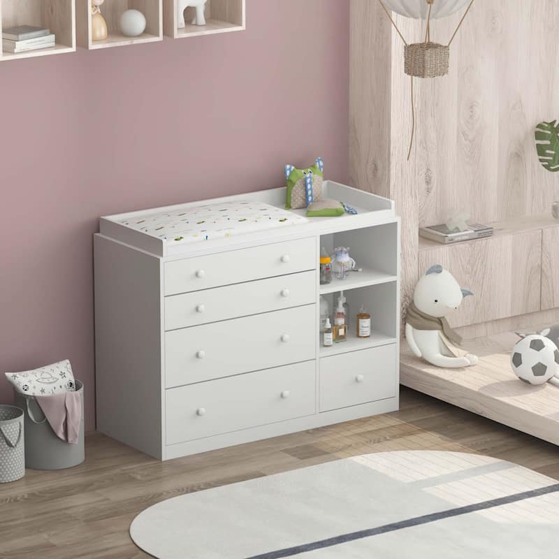 Timechee 47.2"W 5 Drawers Wooden Changing Table Dresser