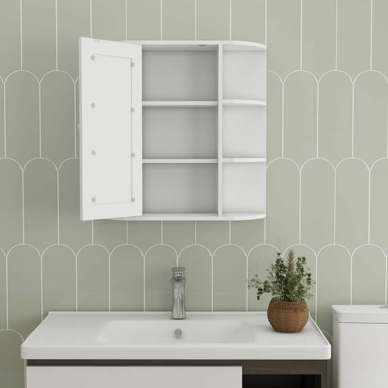 White MDF Wall-Mounted Bathroom Medicine Cabinet with Mirrored Door and Shelves - 11.75" W x 11" D x 70.75" H