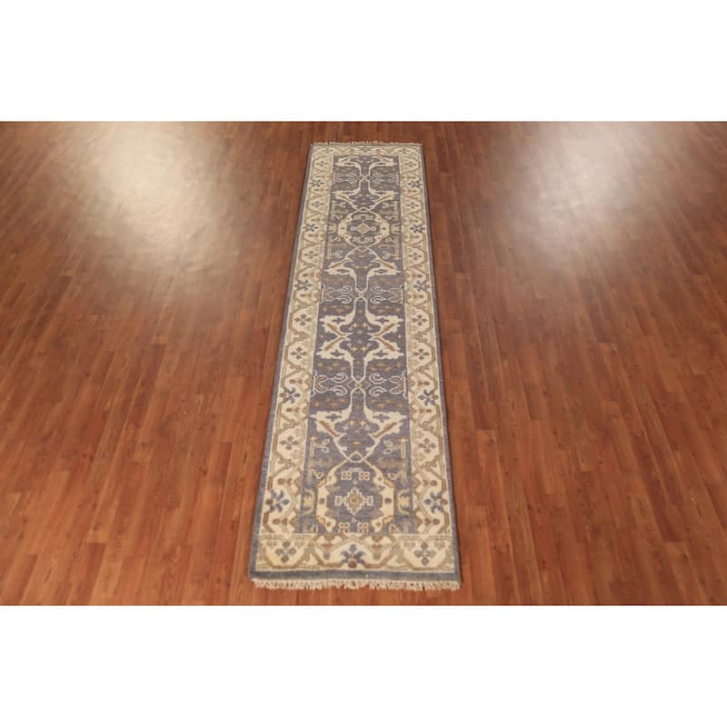 Oushak Indian Runner Rug Hand-Knotted Wool Carpet - 2'7" x 9'9"
