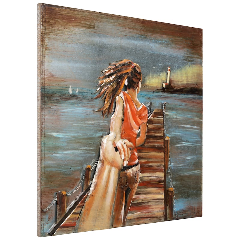"Lighthouse" Mixed Media Iron Hand Painted Dimensional Wall Art