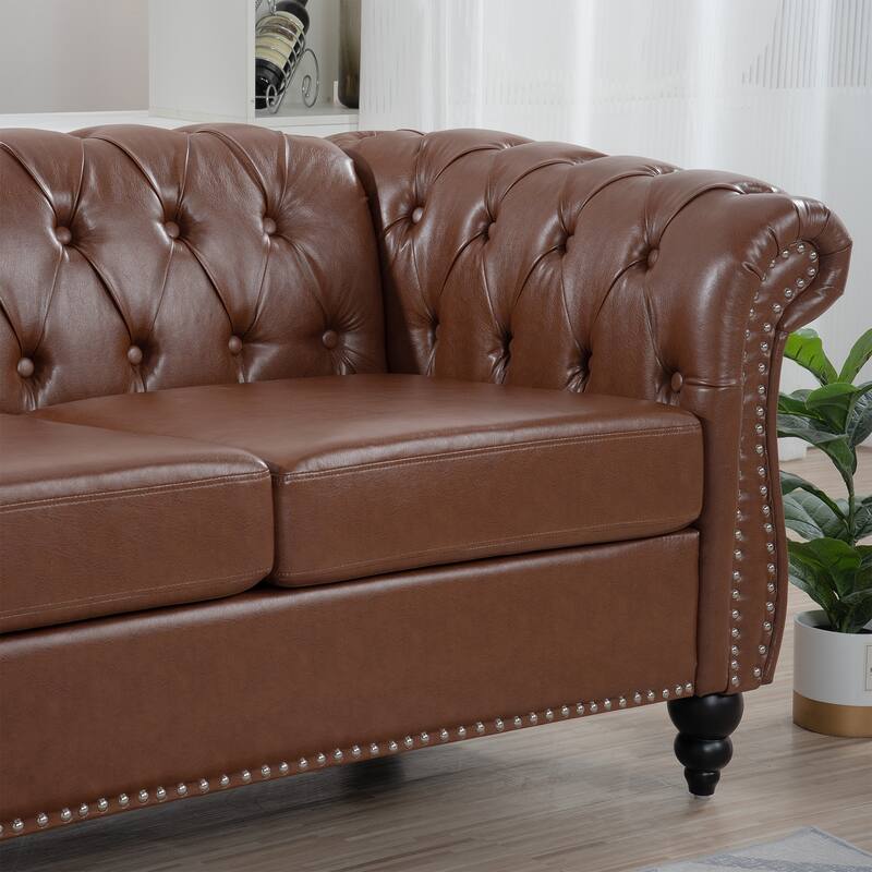 84.65" Rolled Arm Chesterfield 3 Seater Sofa