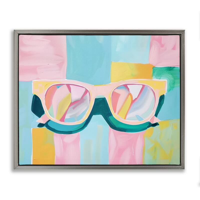 Stupell Blocked Pastels & Sunglasses Framed Floater Canvas Wall Art Design By Arlington Prints - 21 x 17 - Grey