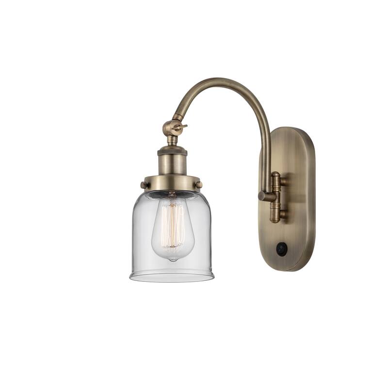 Innovations Lighting Franklin Restoration Bell - 1 Light 5" Sconce - Arm Swivels Side To Side - Antique Brass/Clear