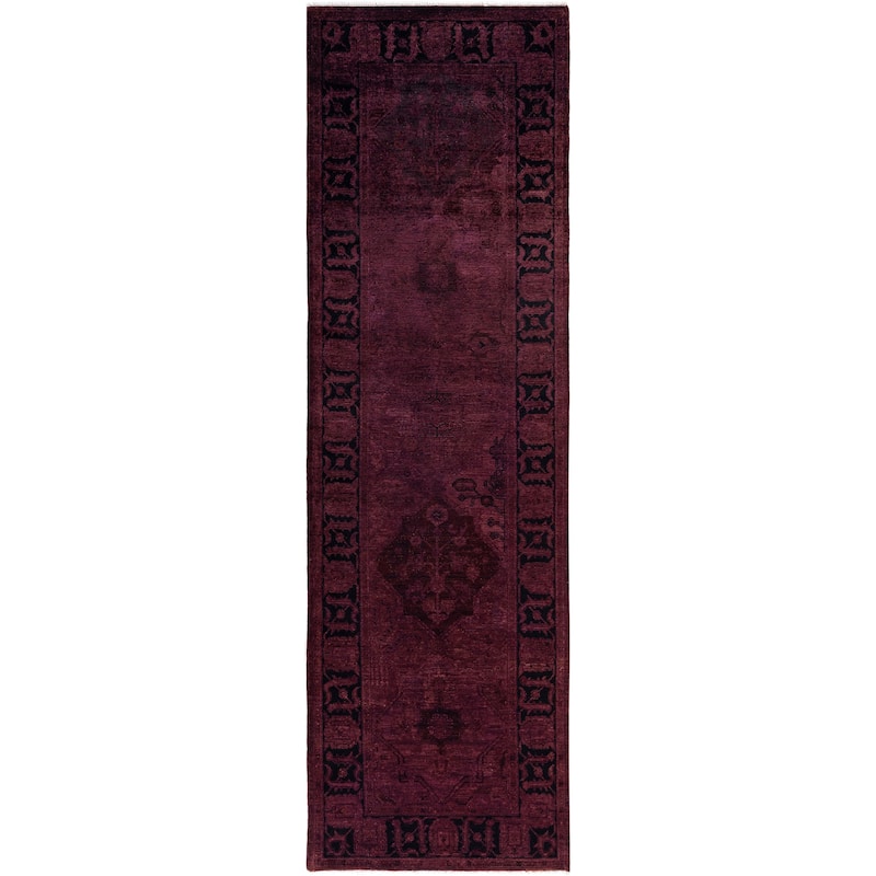 Overdyed One-of-a-Kind Hand-Knotted Area Rug - Purple - 3' 1" x 10' 1"