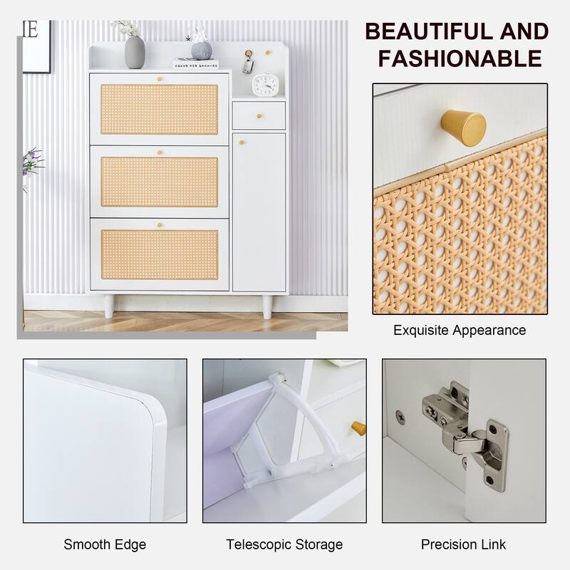 Minimalist MDF Shoe Cabinet with Japanese Rattan Design for Hallways or Living Room Storage Solutions