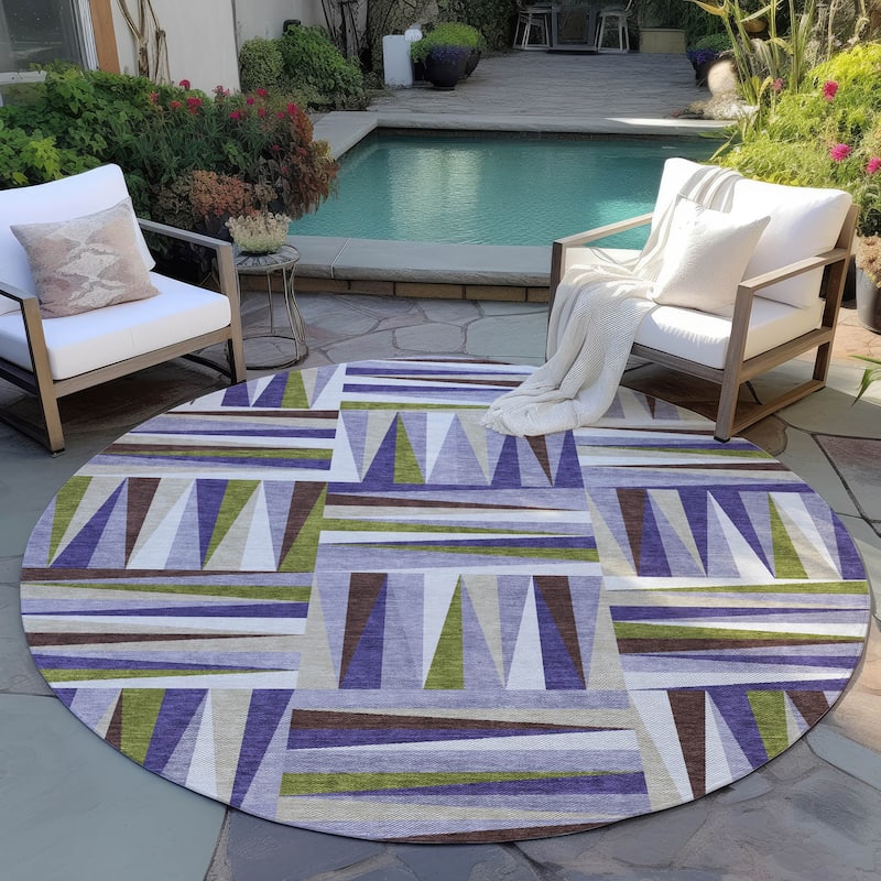 Machine Washable Indoor/ Outdoor Contemporary Mosaic Chantille Rug - Lavender - 8' x 8'