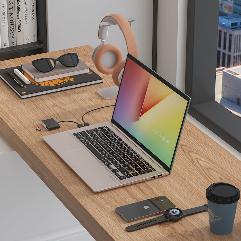 Versatile L-Shaped Desk and Vanity - White & Light Walnut Bedroom Desk