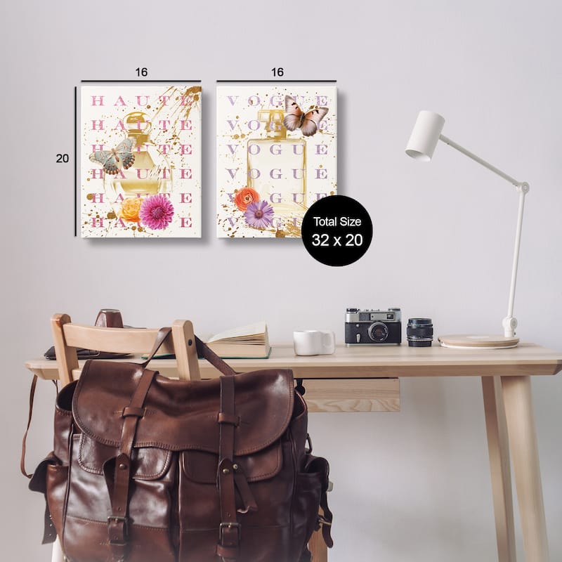 Stupell Glam Perfumes with Butterflies Canvas Wall Art Design By Susan Arnot (Set of 2)