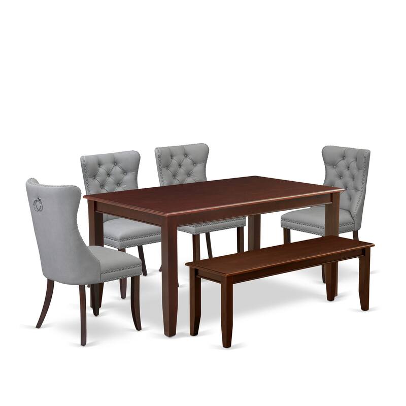 East West Furniture Dining Table Set Includes a Rectangle Kitchen Table and Upholstered Chairs, Mahogany (Pieces Options) - DUDA6-MAH-27