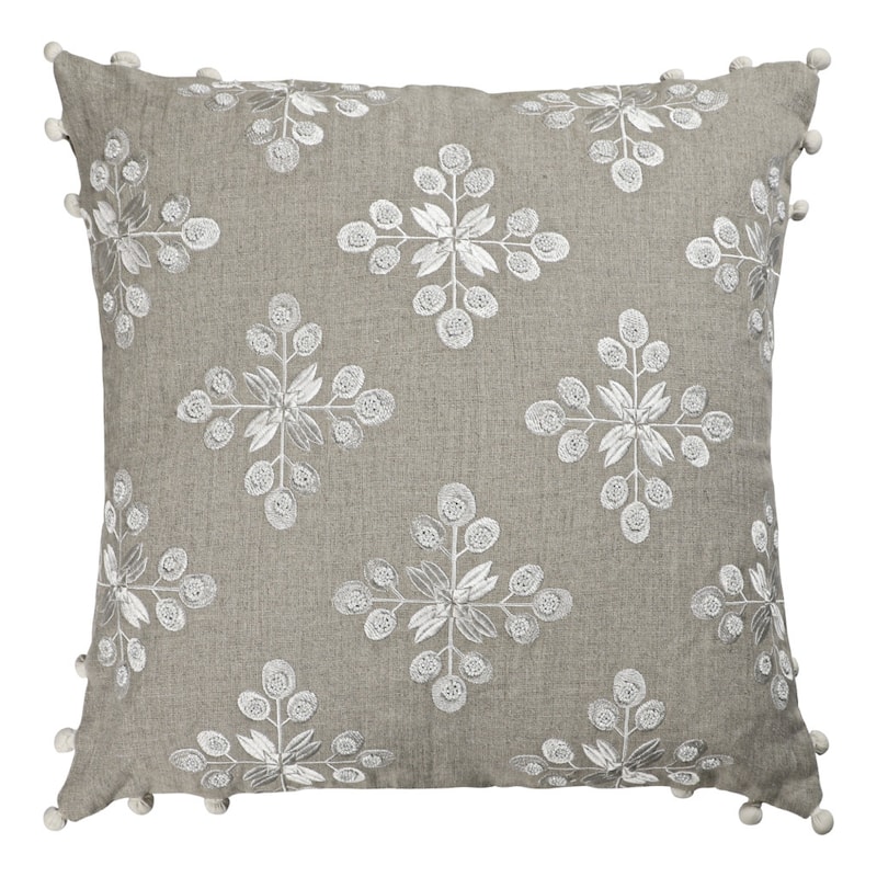 20" Beige and Ivory Throw Pillow with Embroidery