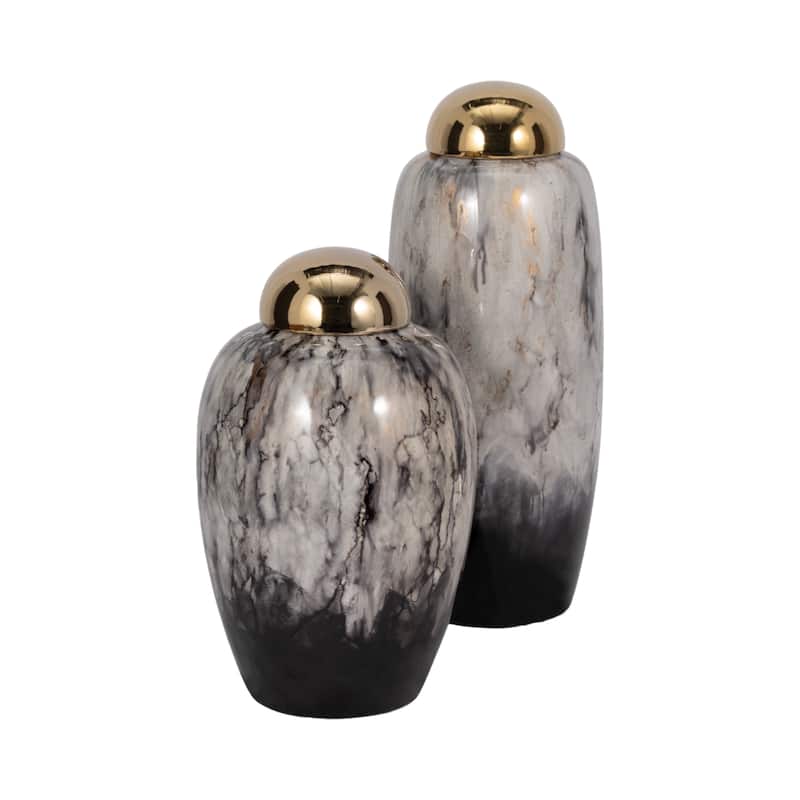 Sagebrook Home Neutral Ceramic Jar Stoneware Vase with Lid