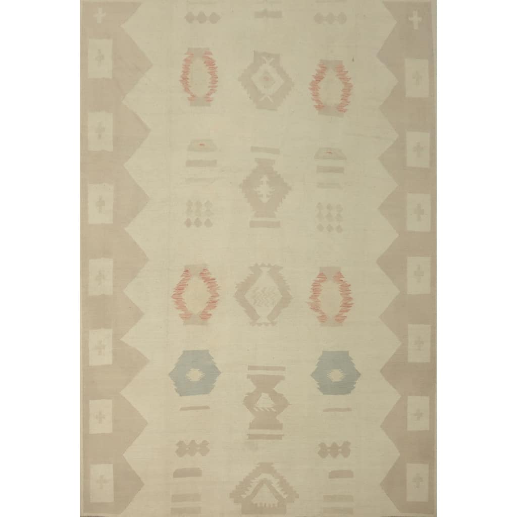 Hand Woven Southwestern Wool Beige Geometric Area Rug - 9' 10'' X 8' 5''