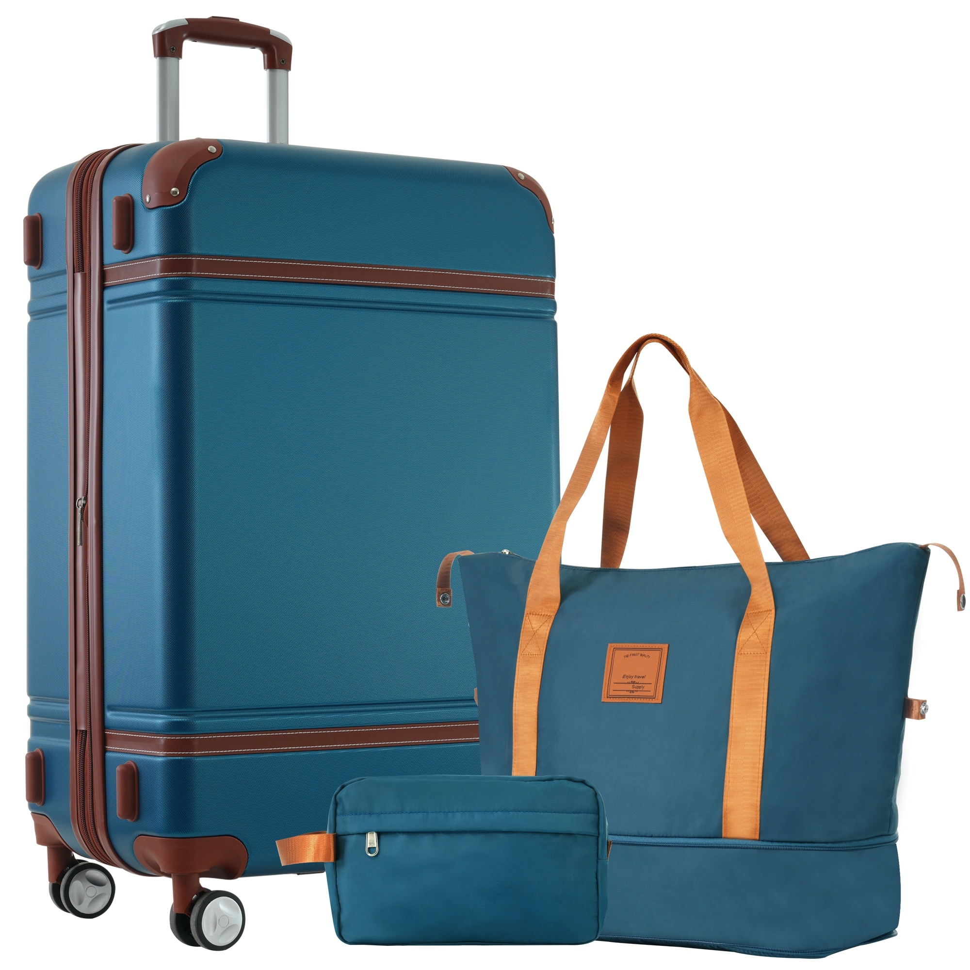 3-Piece, 28-Inch Vintage Hard-Shell Luggage Lightweight Luggage with Swivel Wheels and TSA Lock, for Boarding Travel, Blue