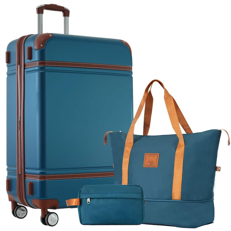 Single Vintage 28" ABS Hardshell Luggage, Expandable Lightweight Durable Carry on Suitcase w/Double Spinner Wheels & TSA Lock - Blue