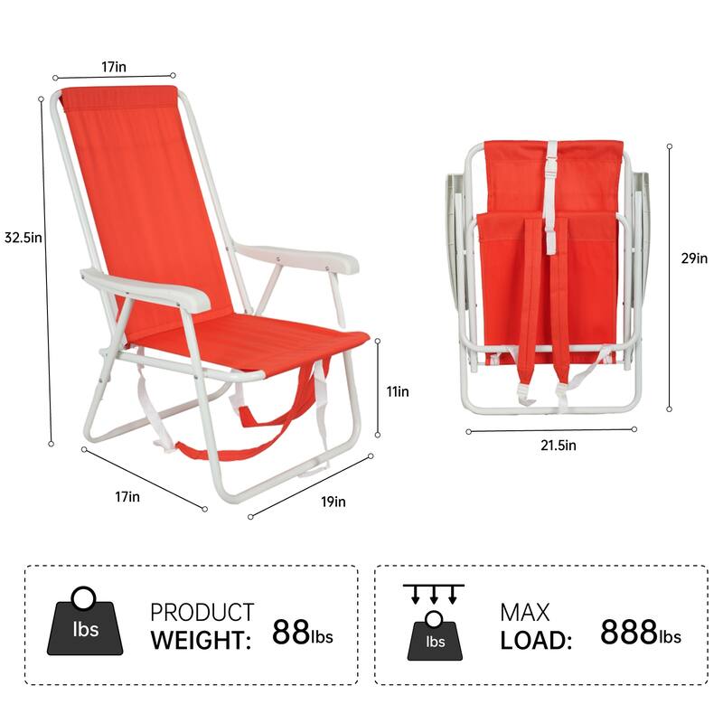 300LB Capacity Backpack Beach Chair Lightweight Reclining Aluminum Frame