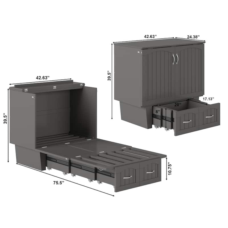 Sydney Twin Murphy Bed Chest with 6 inch Mattress