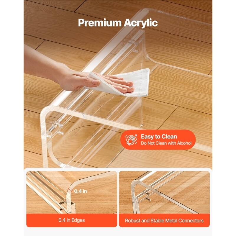 Clear Transparent Acrylic 2-Tier Coffee Table with Sturdy Metal Connectors and Storage - 19.7 x 31.5 x 15 in