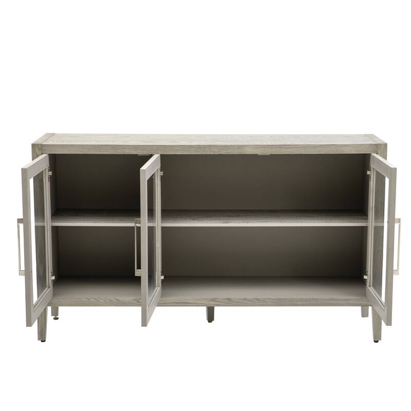 Wooden Storage Cabinet with 3 Tempered Glass Doors and Adjustable Shelf and Legs - 58.2"L×15.7"W×33.9"H