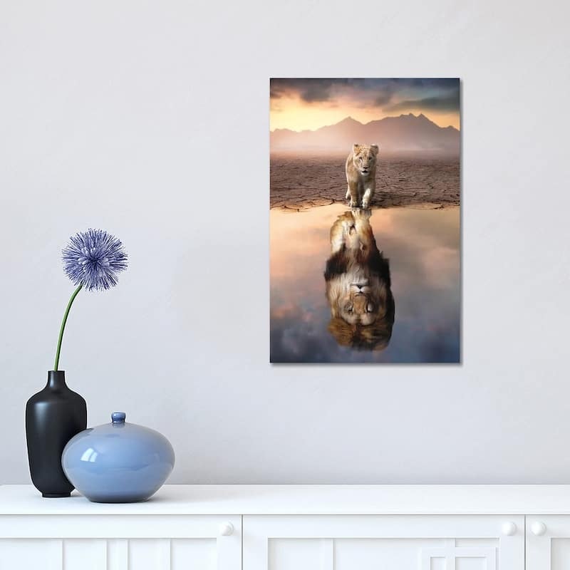 iCanvas "Lion Reflection" by Zenja Gammer Canvas Print - 18x12x1.5