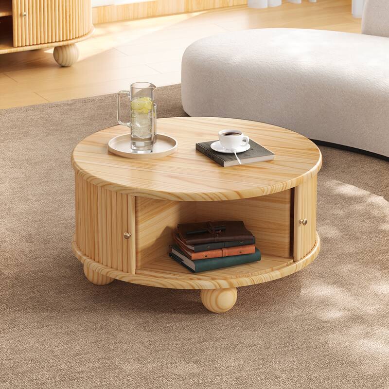 Round Fluted Coffee Table with Storage