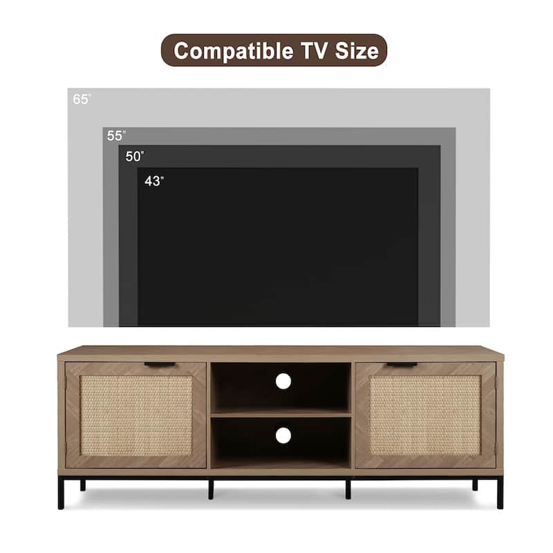 Anmytek Mid-Century 2-Door 59'' L Wood TV Stand Media Console TV Entertainment Center for TVs up to 65" - 59"