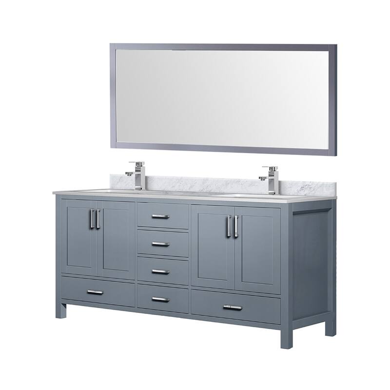 Jacques 72 in. W x 22 in. D Distressed Grey Double Bath Vanity, Carrara Marble Top, Faucet Set, and 70 in. Mirror