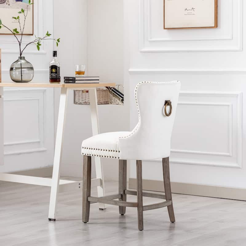 Carter 24" Wingback Tufted Nailhead Counter Stool with Antique Grey Legs