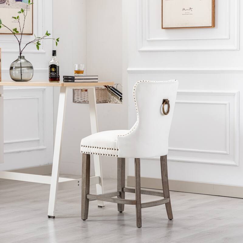 Carter 29" Wingback Tufted Nailhead Bar Stool with Antique Grey Legs