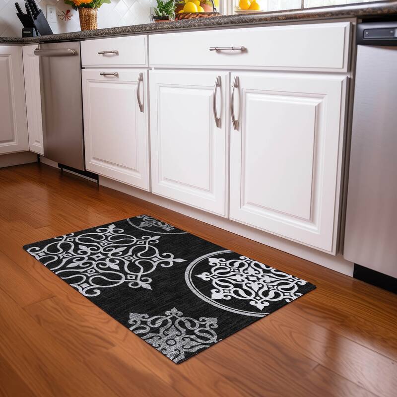 Premium Washable Super Soft Transitional Scroll Mayfield Rug - Black - 1'8" x 2'6"