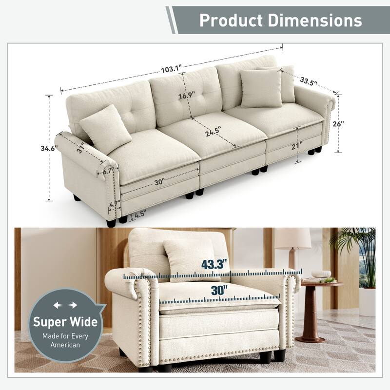 MAISON ARTS Mid-Century Modern Oversized Modular Sectional Couch Set with Ottoman, Cloud Sofa with Throw Pillows for Living Room