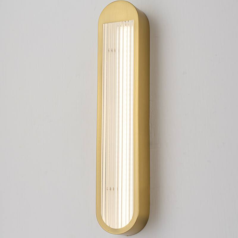25.6" 1-Light Modern Brass/Black Linear Bathroom Vanity Light with Ribbed Glass Shade - Brass