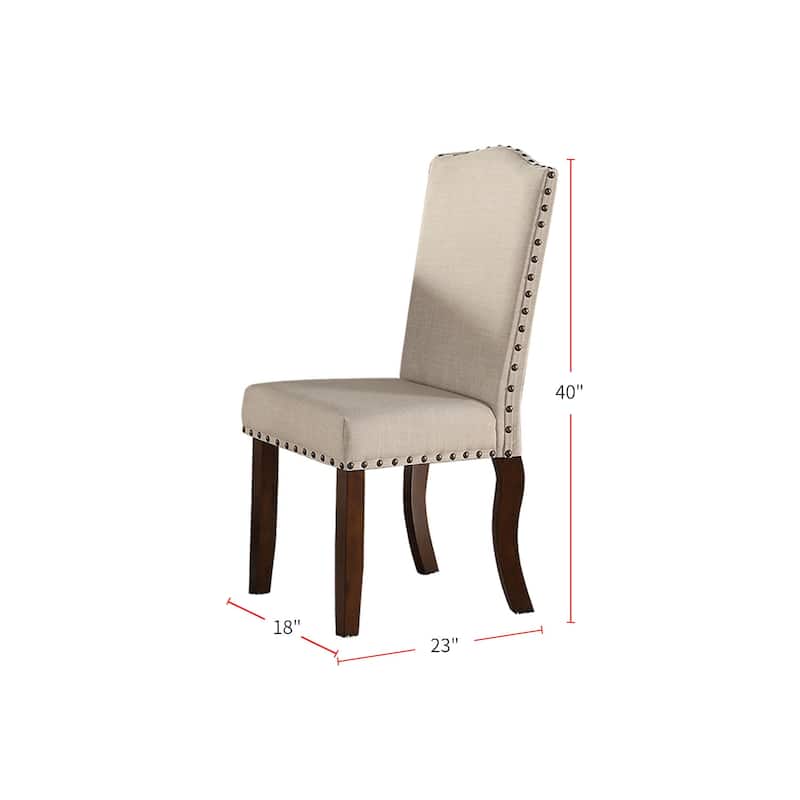 Upholstered Cream Cushion Dinner Chairs, Cherry Brown(Set of 2)