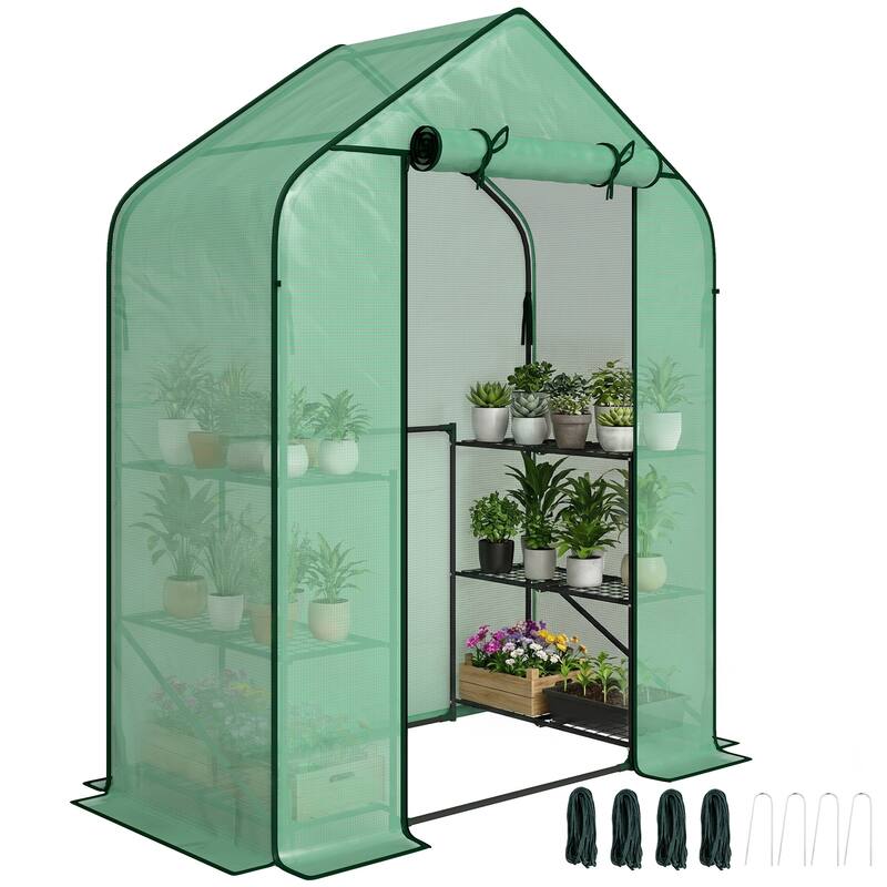 Outsunny 4.7' x 2.3' x 6.2' Small Greenhouse for Outdoors, 3 Tiers 6 Shelves, Portable Greenhouse with UV-resistant PE Cover