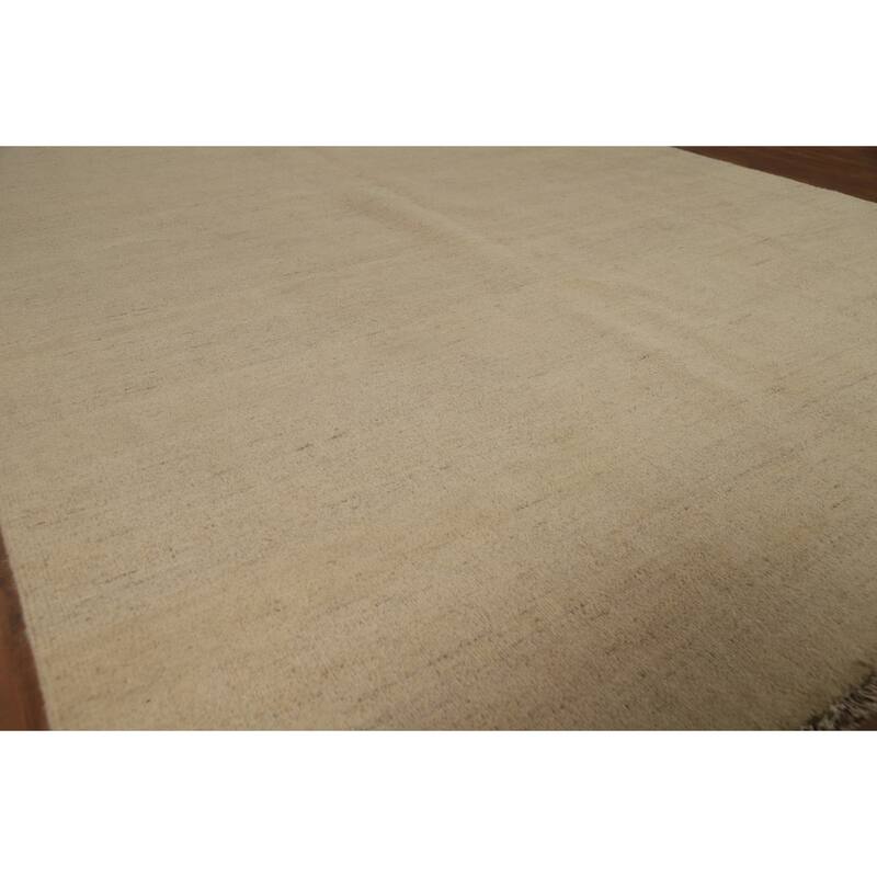 Modern Gabbeh Oriental Area Rug Handmade Beige Solid Wool Carpet - 6'5"x 9'8"