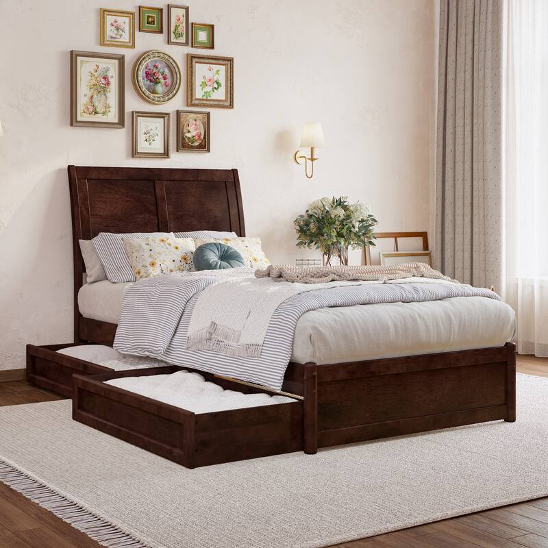 Andorra Platform Bed with Panel Footboard and Storage Drawers - Walnut - Twin XL