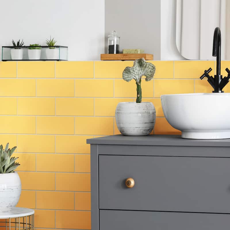 SomerTile Projectos Sunflower Yellow 3-7/8" x 7-3/4" Ceramic Floor and Wall Tile