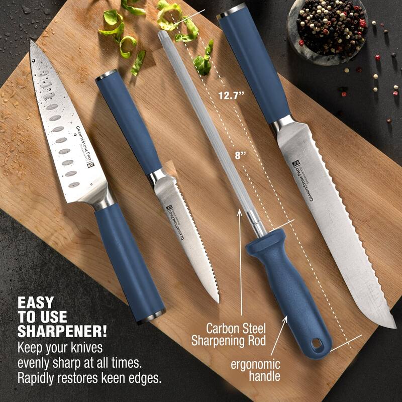 Granitestone Pro NutriBlade 14 Piece Stainless Steel Blue Knife Set with Wooden Block