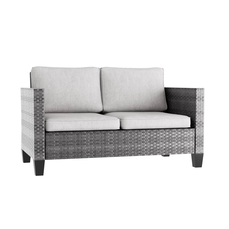 Livoosun Patio Loveseat Sofa Outdoor Wicker Couch, 2-Seater Furniture with High Back and Removable Cushions